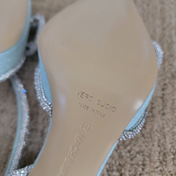 MACH & MACH Glitter Double Crystal Bow Pointed Toe Pump in Baby Blue, Size 40 - Picture 11 of 13